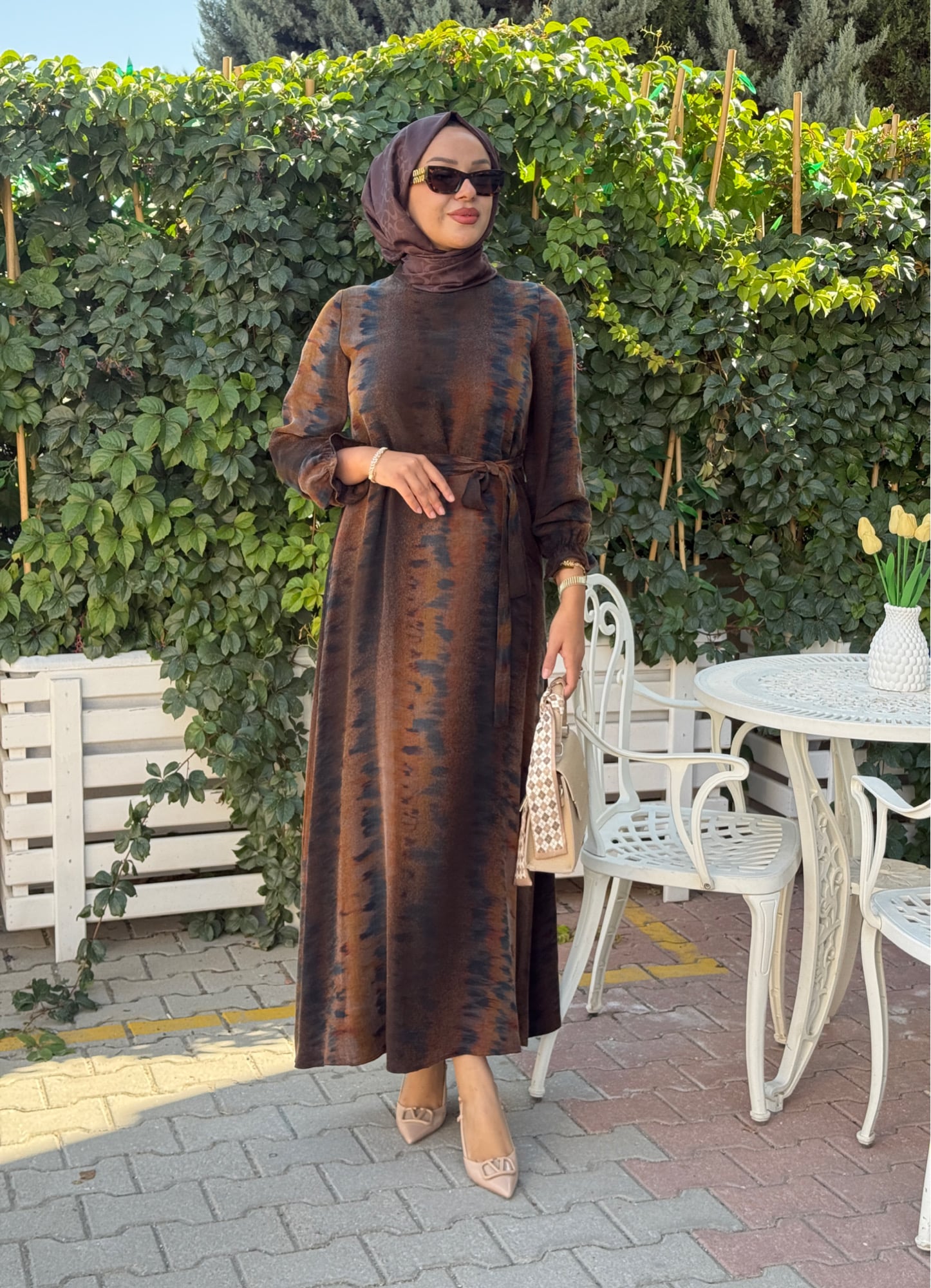 NİHAN BASKI DETAYLI İPEK QUPRA ELBİSE