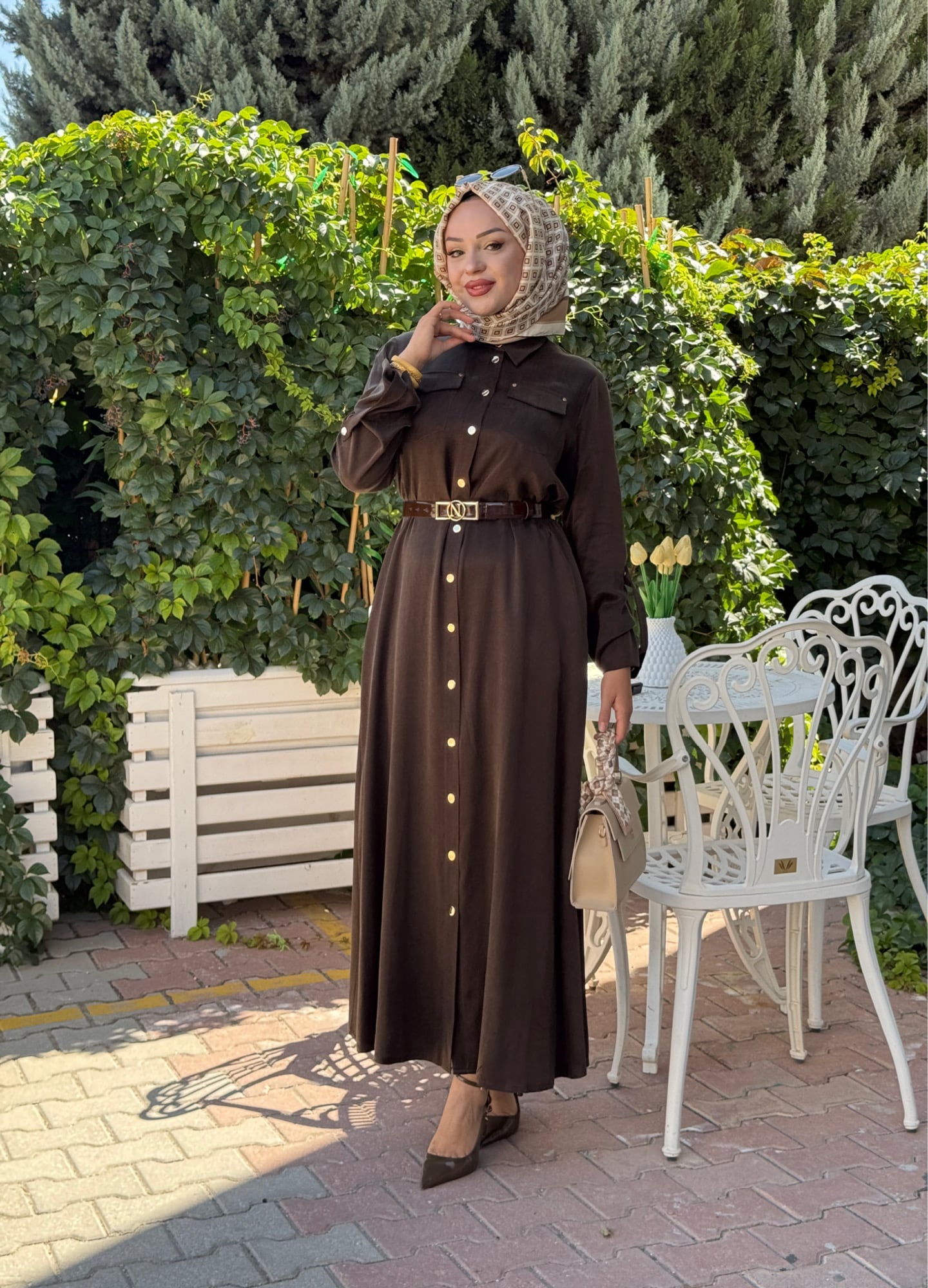 NUSS  KEMERLİ İPEK QUPRA ELBİSE